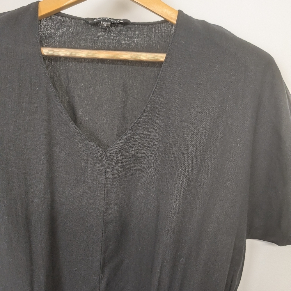 Velvet Heart Black Linen V-Neck Belted Midi Dress Size Small - Picture 7 of 7